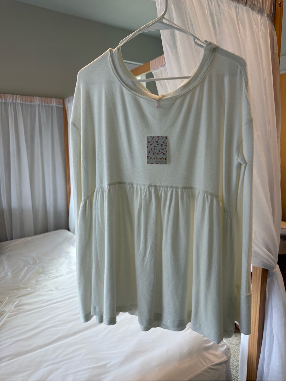 Free People Cream Long-Sleeve Babydoll Tunic